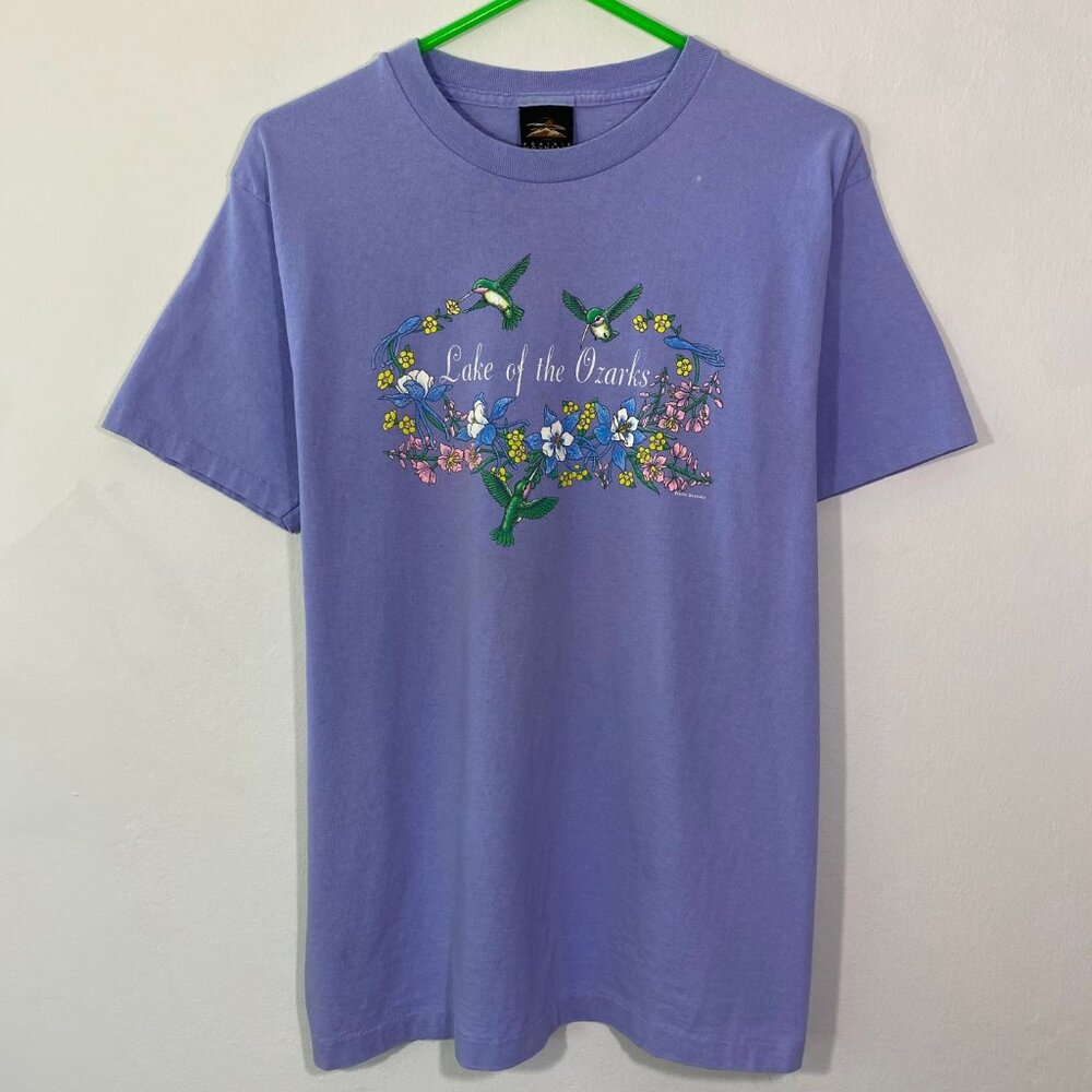 Vintage Single Stitch 90s Lake of the Ozarks Floral Hummingbird Graphic Shirt M